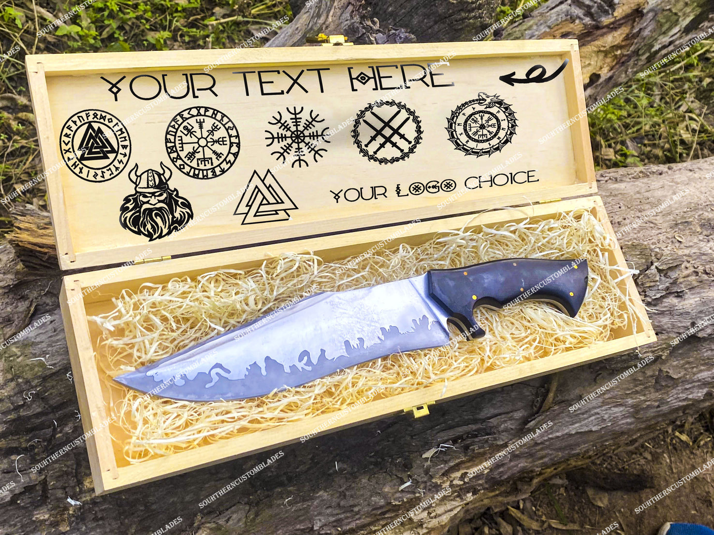 Custom Handmade Viking Hunting Knife with Personalized Wooden Gift Box