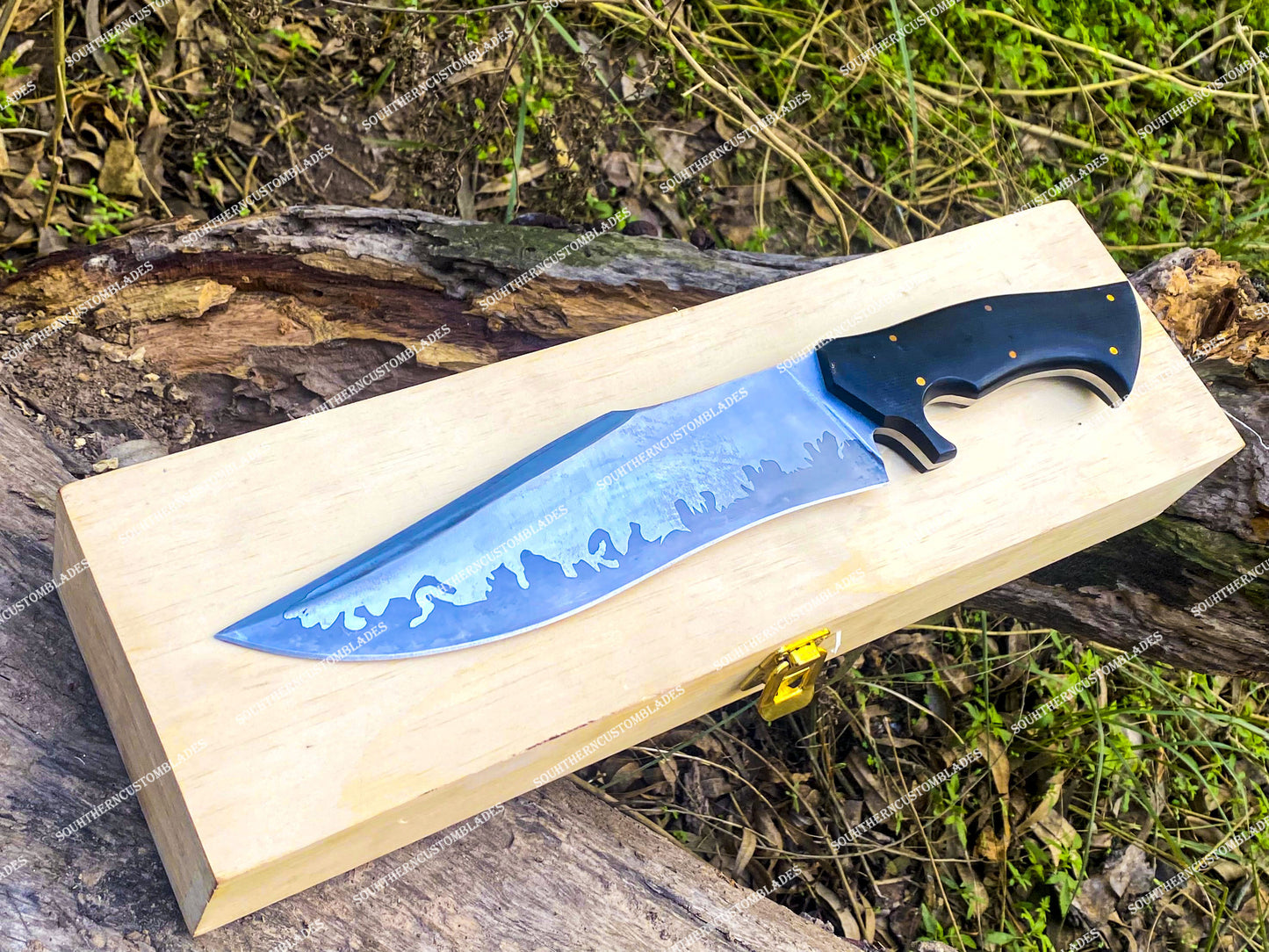 Custom Handmade Viking Hunting Knife with Personalized Wooden Gift Box