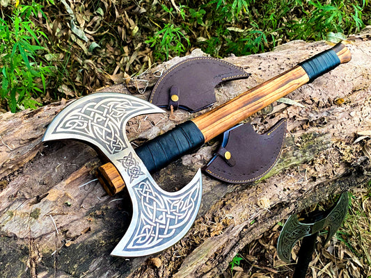 Handmade Carbon Steel Axe, Medieval Warrior Axe Large Double Headed Axe War Battle