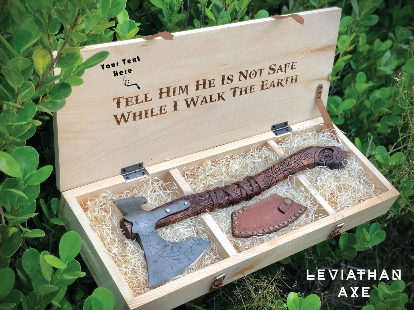 Leviathan axe with wooden box, Forged Kratos axe, Engraved Leviathan, Kratos axe gift