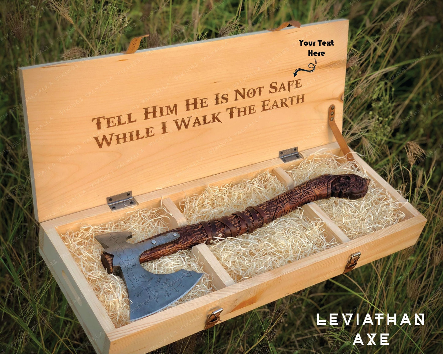 Leviathan axe with wooden box, Forged Kratos axe, Engraved Leviathan, Kratos axe gift